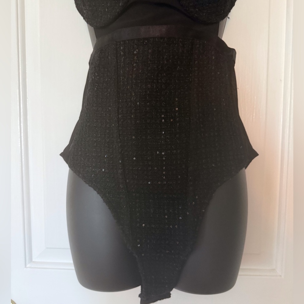 “GCDS” Bangon Sequin Tweed & Mesh Bustier Bodysuit - Picture 8 of 16